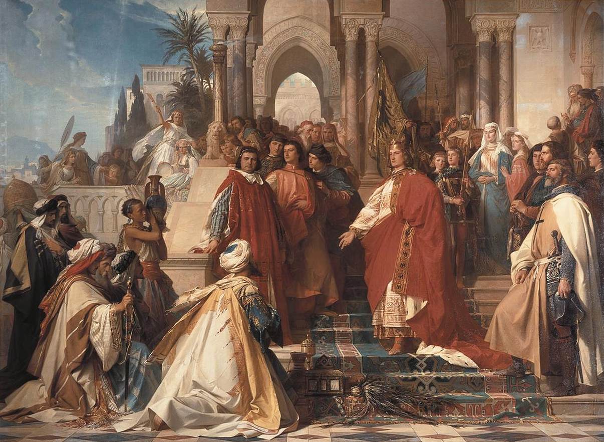 La corte dell'imperatore Federico II a Palermo di Arthur Georg von Ramberg, 1865