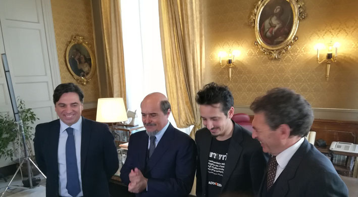 Il sindaco Pogliese, Luca Zingaretti, Roberto Lipari e Ninni Bruschetta