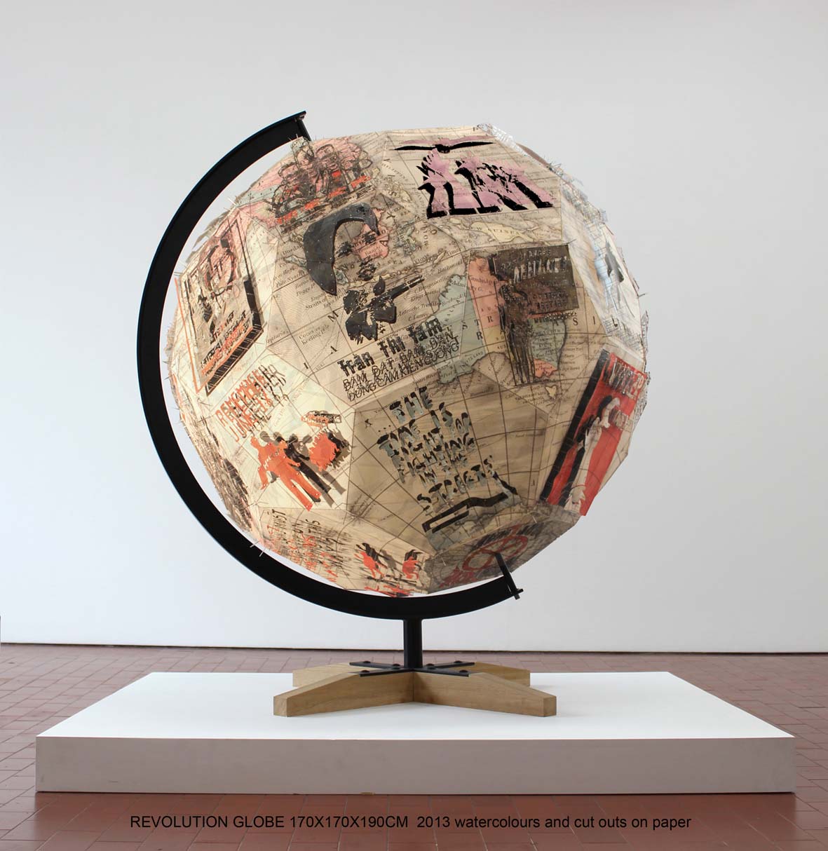 Pietro Ruffo, Revolution Globe III, 2013, acquerelli e ritagli su carta