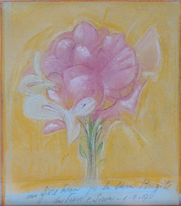 Piero Guccione, Un fiore rosa, pastello su carta 2006