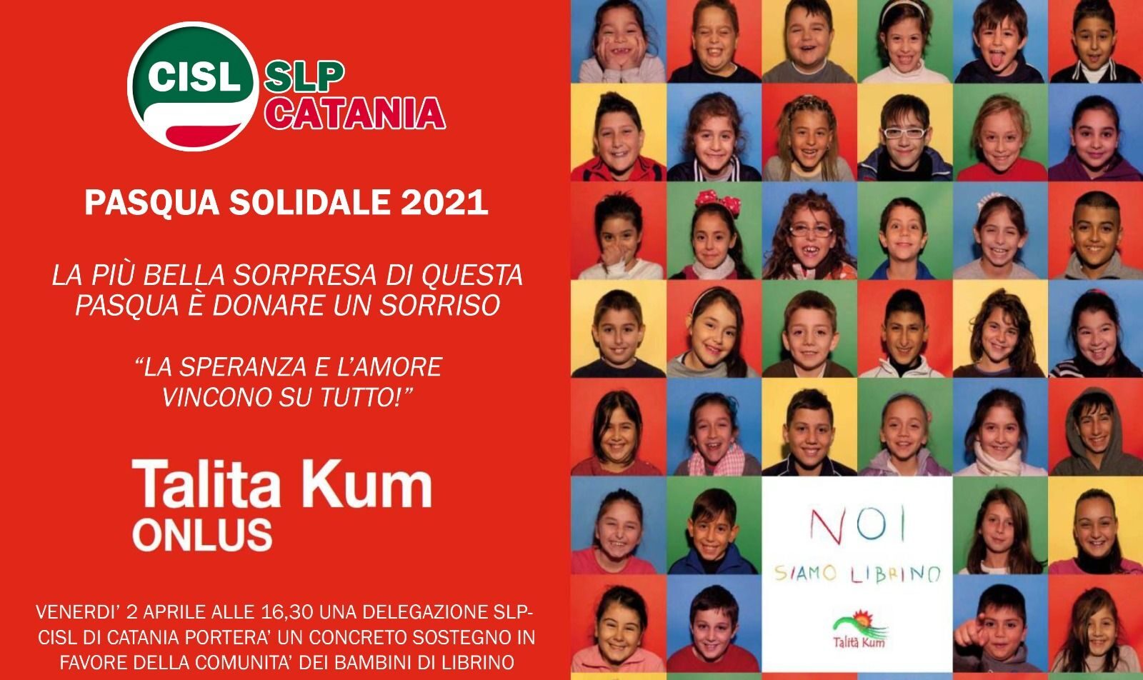 La Pasqua solidale della Cisl Poste di Catania a favore dei bambini di Talita Kum